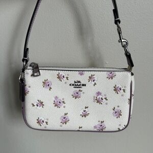 Coach Nolita 19 Wristlet Chalk White Purple Floral Print Crossgrain Leather Bag